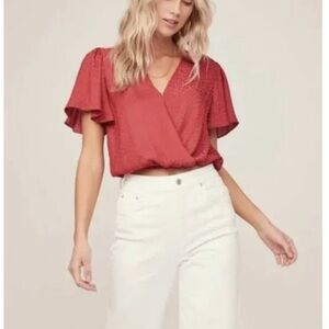 Astr The Label Jacquard Surplice Cheetah Satin Crop Top Size Small